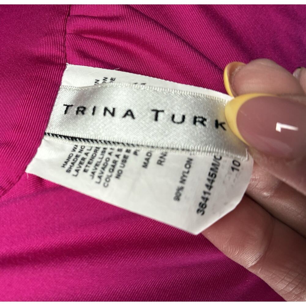 Trina Turk Size 10 Floral Ruffle One Piece Swimsuit Pink Boho Resort Tropical - Picture 4 of 5